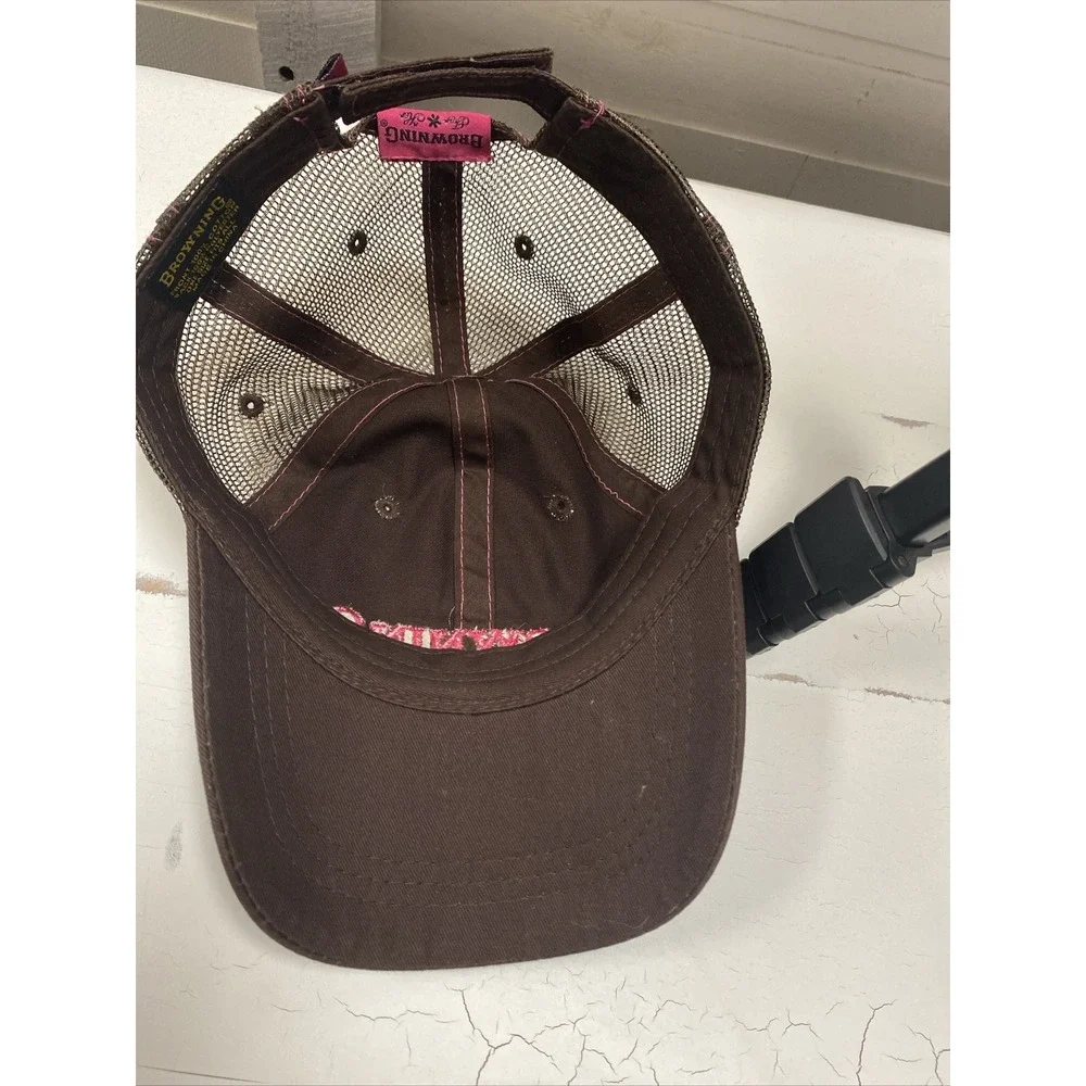 Browning Buckmark For Her Brown Pink with Rhinestone Logo Mesh Strapback Hat Cap